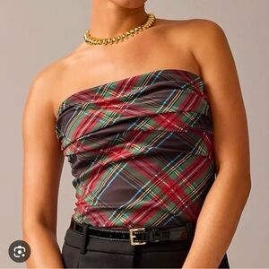 J. Crew Red and Brown Ruched Strapless Top